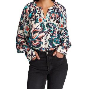 Tanya Taylor Charlene 100% Silk Top Sz 20 Floral Polka Dot Long Sleeve *Altered